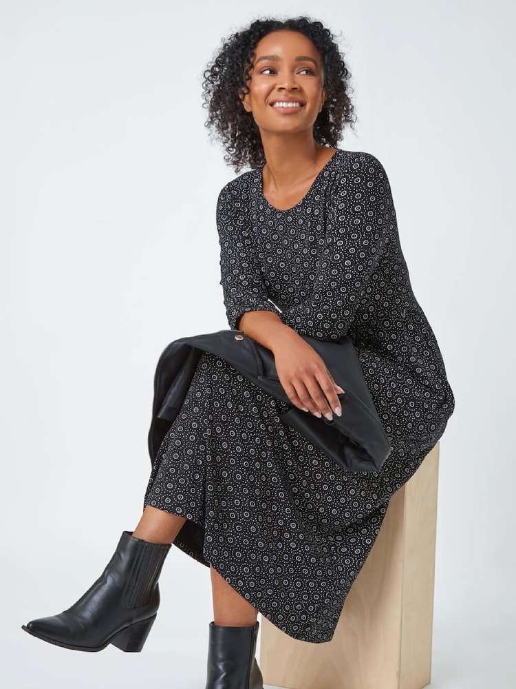 Roman Black Petite Spot Pocket Stretch Midi Dress - Image 1 of 5