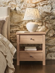 Natural Oak Effect Malvern 2 Drawer with Shelf Bedside Table - Image 1 of 7