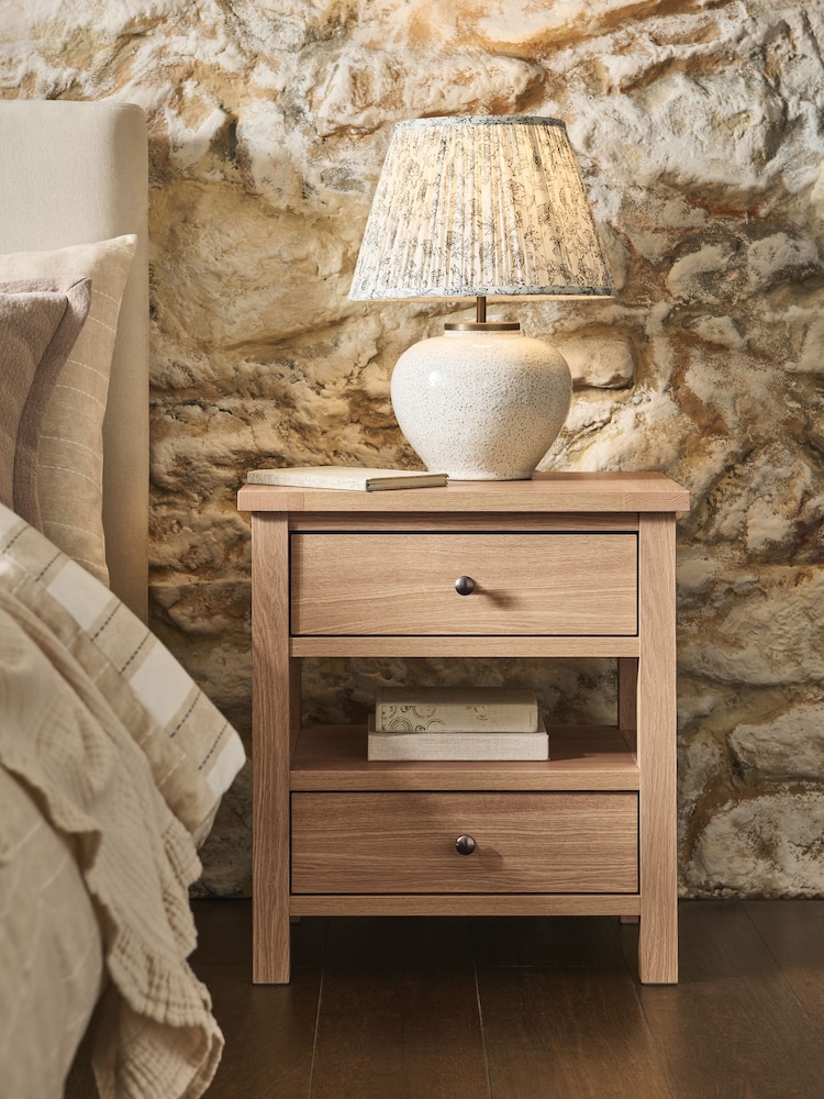 Natural Oak Effect Malvern 2 Drawer with Shelf Bedside Table - Image 1 of 7 Natural Oak Effect Malvern 2 Drawer with Shelf Bedside Table - Image 1 of 7