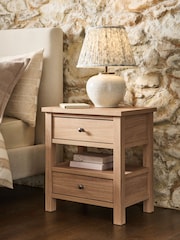 Natural Oak Effect Malvern 2 Drawer with Shelf Bedside Table - Image 2 of 7