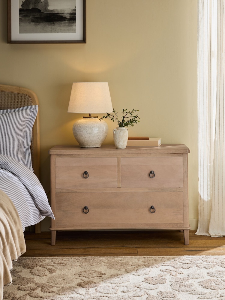 Light Natural Sadie Solid Mango Wood 3 Drawer Wide Bedside Table - Image 1 of 8 Light Natural Sadie Solid Mango Wood 3 Drawer Wide Bedside Table - Image 1 of 8