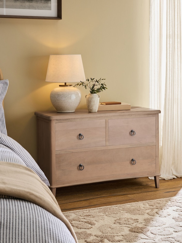 Light Natural Sadie Solid Mango Wood 3 Drawer Wide Bedside Table - Image 2 of 8 Light Natural Sadie Solid Mango Wood 3 Drawer Wide Bedside Table - Image 2 of 8