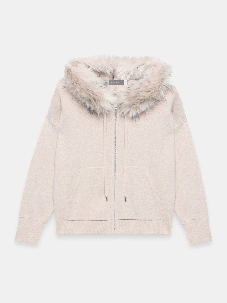 Buy Mint Velvet Natural Faux Fur Trim Cotton Blend Hoodie from the