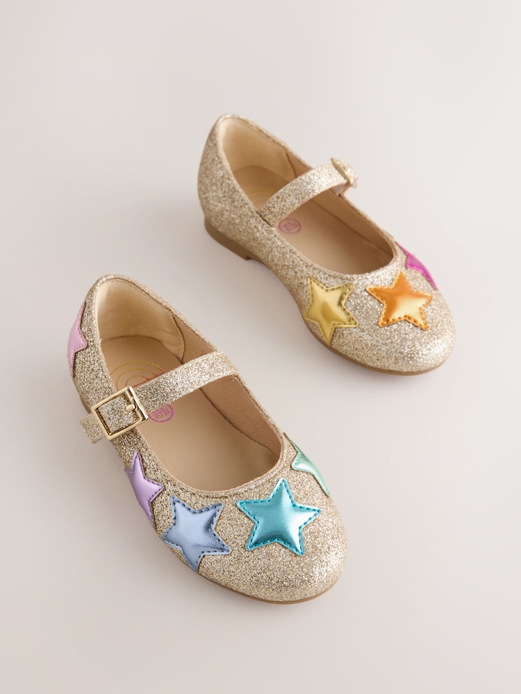 Little Bird by Jools Oliver Gold Younger Glitter Occasion Star Mary Jane Shoes - Image 1 of 5