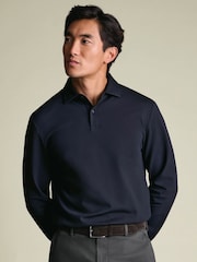 Blau - Charles Tyrwhitt Langarm-Polo-Shirt aus Baumwoll-Stretch-Smart-Piqué - Bild 1 von 6