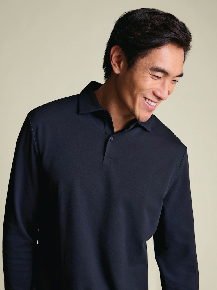 Blau - Charles Tyrwhitt Langarm-Polo-Shirt aus Baumwoll-Stretch-Smart-Piqué - Bild 2 von 6 Blau - Charles Tyrwhitt Langarm-Polo-Shirt aus Baumwoll-Stretch-Smart-Piqué - Bild 2 von 6