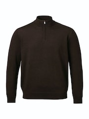 Charles Tyrwhitt Chocolate Brown Pure Merino Quarter Zip Jumper - Image 3 of 5