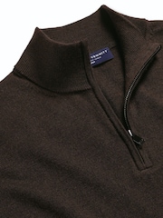 Charles Tyrwhitt Chocolate Brown Pure Merino Quarter Zip Jumper - Image 4 of 5