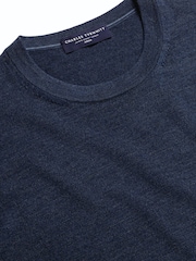 Charles Tyrwhitt Dark Blue Pure Merino Crew Neck Jumper - Image 4 of 5