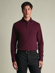 Rot - Charles Tyrwhitt Langarm-Polo-Shirt aus Baumwoll-Stretch-Smart-Piqué - Bild 1 von 6