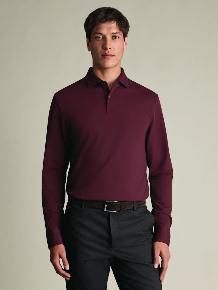 Rot - Charles Tyrwhitt Langarm-Polo-Shirt aus Baumwoll-Stretch-Smart-Piqué - Bild 1 von 6 Rot - Charles Tyrwhitt Langarm-Polo-Shirt aus Baumwoll-Stretch-Smart-Piqué - Bild 1 von 6