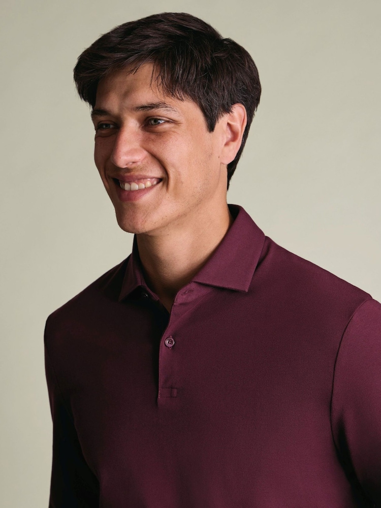 Rot - Charles Tyrwhitt Langarm-Polo-Shirt aus Baumwoll-Stretch-Smart-Piqué - Bild 2 von 6 Rot - Charles Tyrwhitt Langarm-Polo-Shirt aus Baumwoll-Stretch-Smart-Piqué - Bild 2 von 6