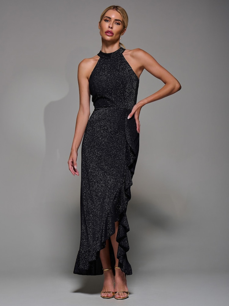 white dress black tights Long Black Mermaid Evening Dresses with Beaded Halter Neckline –  loveangeldress main image 1