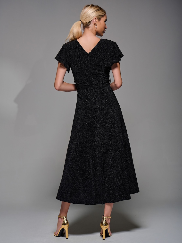 Jolie Moi Black Metallic Angel Sleeve Wrap Maxi Dress - Image 2 of 6 Jolie Moi Black Metallic Angel Sleeve Wrap Maxi Dress - Image 2 of 6