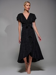 Jolie Moi Black Metallic Angel Sleeve Wrap Maxi Dress - Image 5 of 6