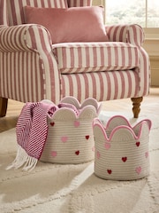 Set of 2 Embroidered Hearts Storage Baskets - Obrázek 1 z 4