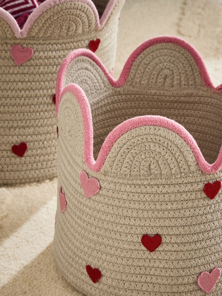 Set of 2 Embroidered Hearts Storage Baskets - Obrázek 2 z 4