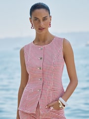 Love & Roses Red And White Gingham Denim Waistcoat - Image 2 of 4