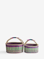 Set of 2 Multi Pink & Green Bright Woven Storage Baskets - Image 1 of 1