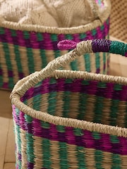 Set of 2 Multi Pink & Green Bright Woven Storage Baskets - Image 2 of 3