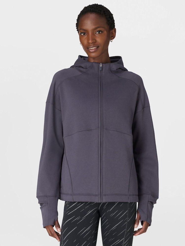 Sweaty Betty Blue Tempo Train Zip Up Hoodie - Image 2 of 7 Sweaty Betty Blue Tempo Train Zip Up Hoodie - Image 2 of 7