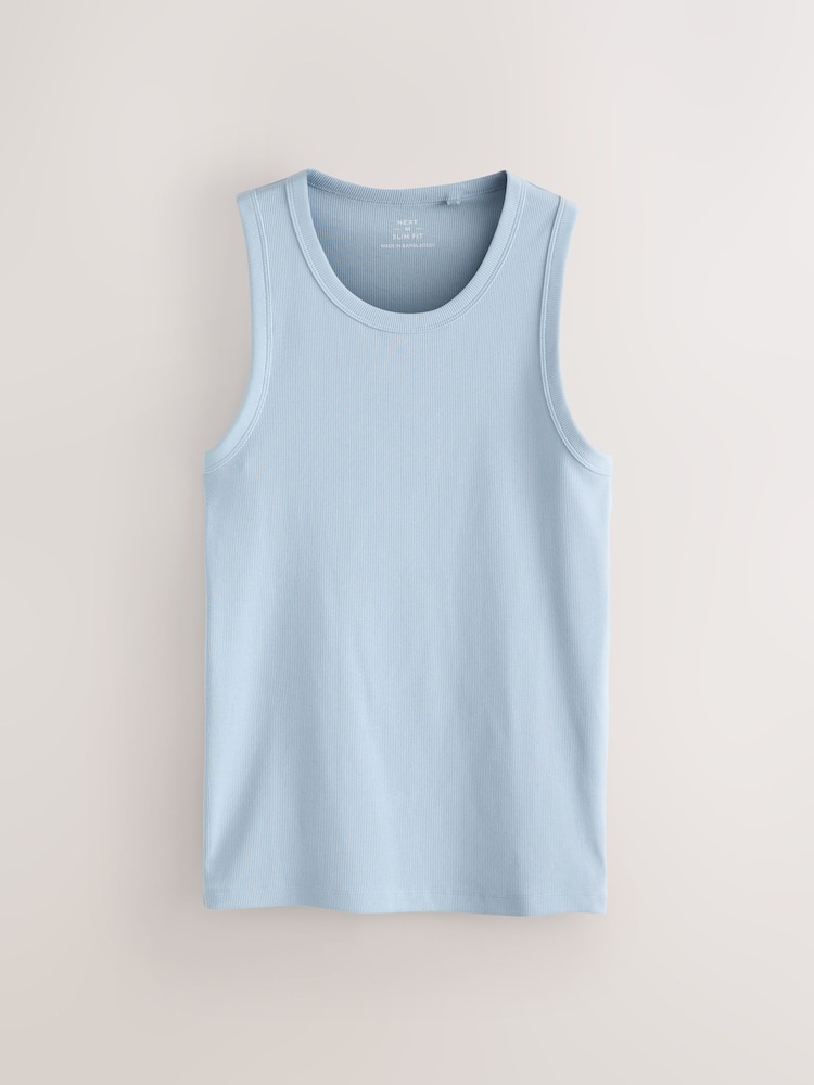 Blue Slim Fit Ribbed Vests - Image 1 of 3