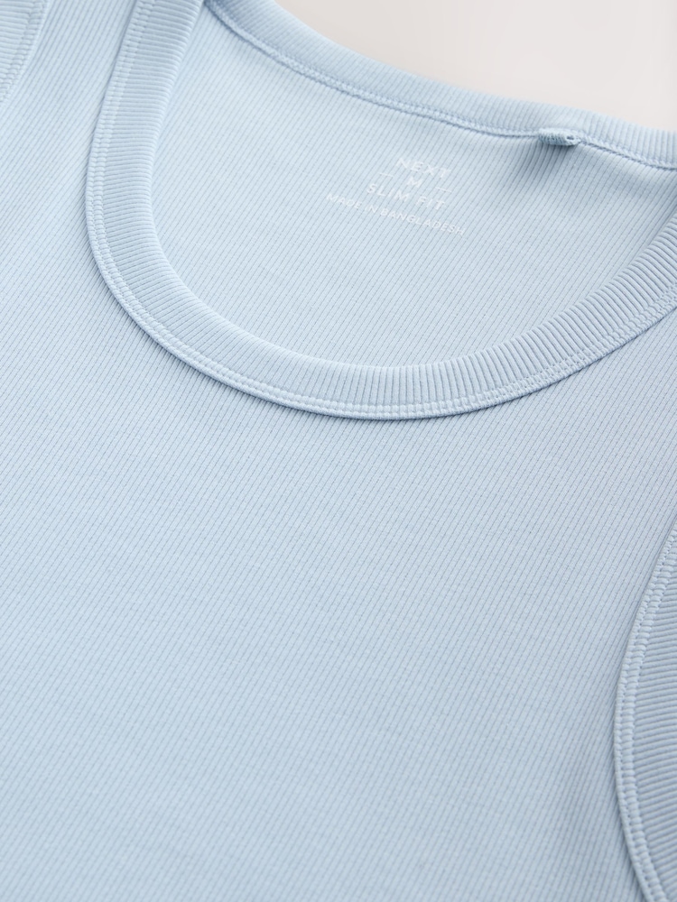 Blue Slim Fit Ribbed Vests - Image 3 of 3