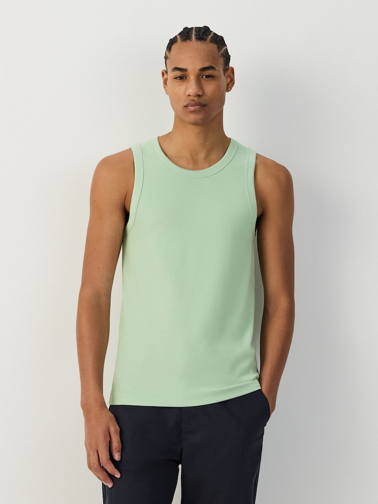Green Slim Fit Ribbed Vest - Image 1 of 7 Green Slim Fit Ribbed Vest - Image 1 of 7