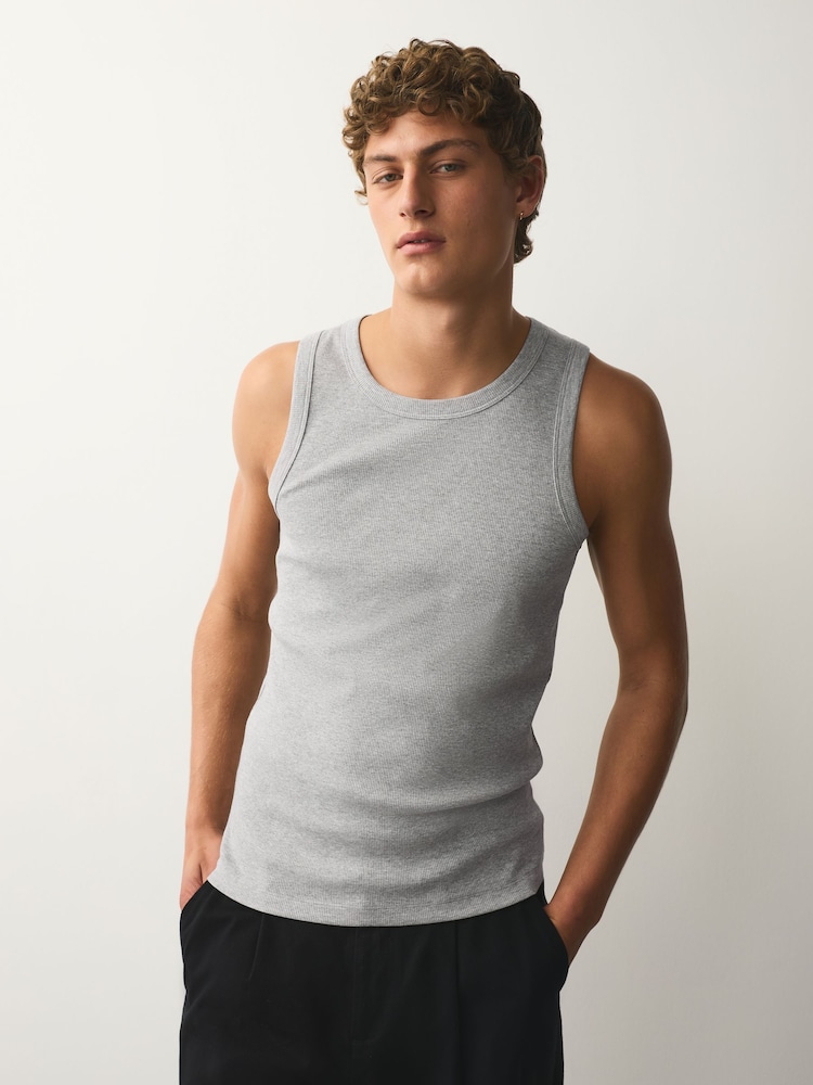 Grey Marl Slim Fit Ribbed Vests - Image 1 of 8