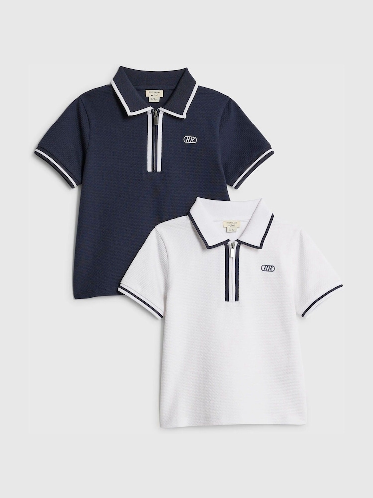 River Island White Tipped Polo Shirts 2 Pack - Image 1 of 1