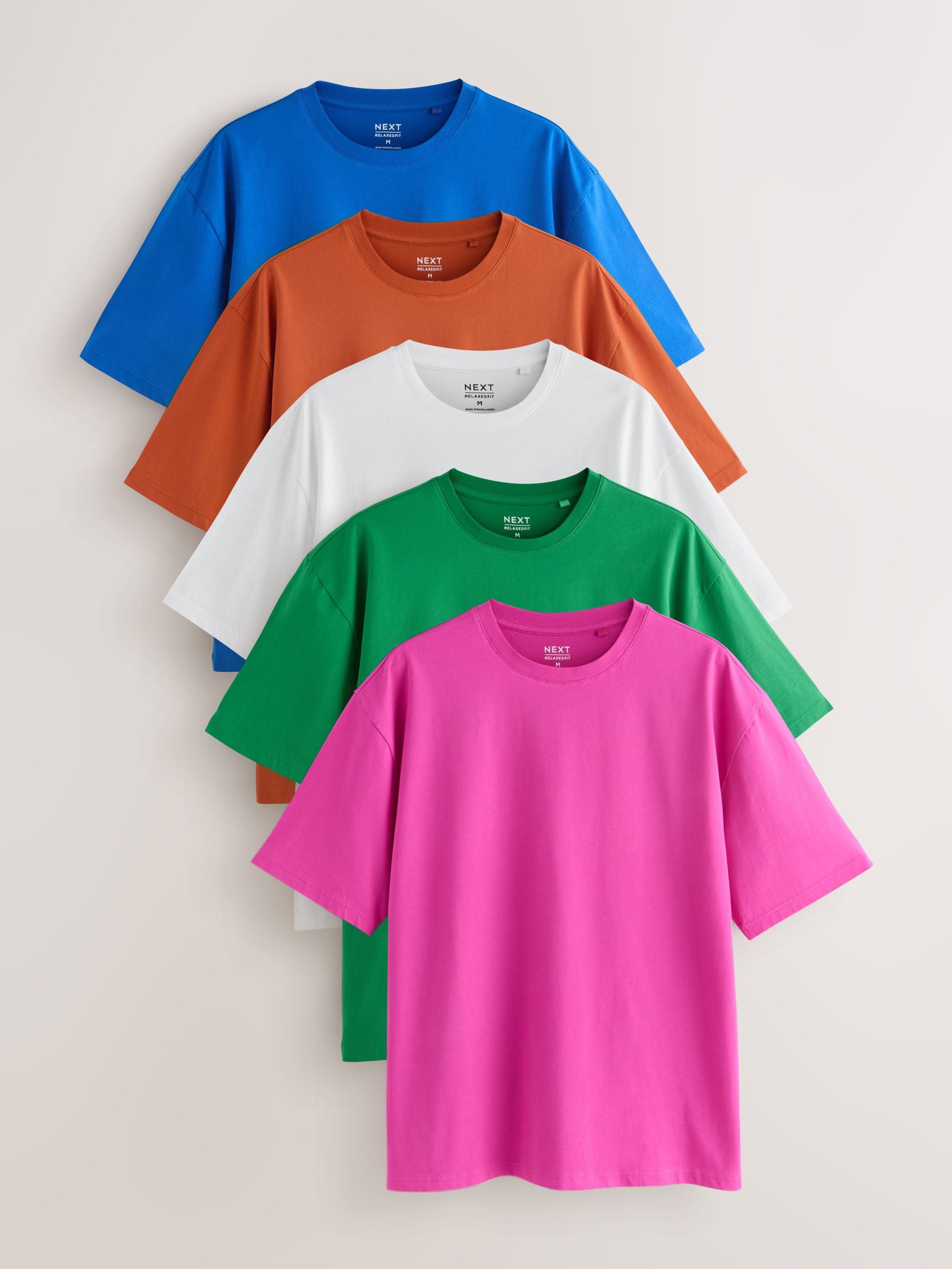 Buy White/Orange/Blue/Pink/Green Essential Cotton T-Shirts Relaxed