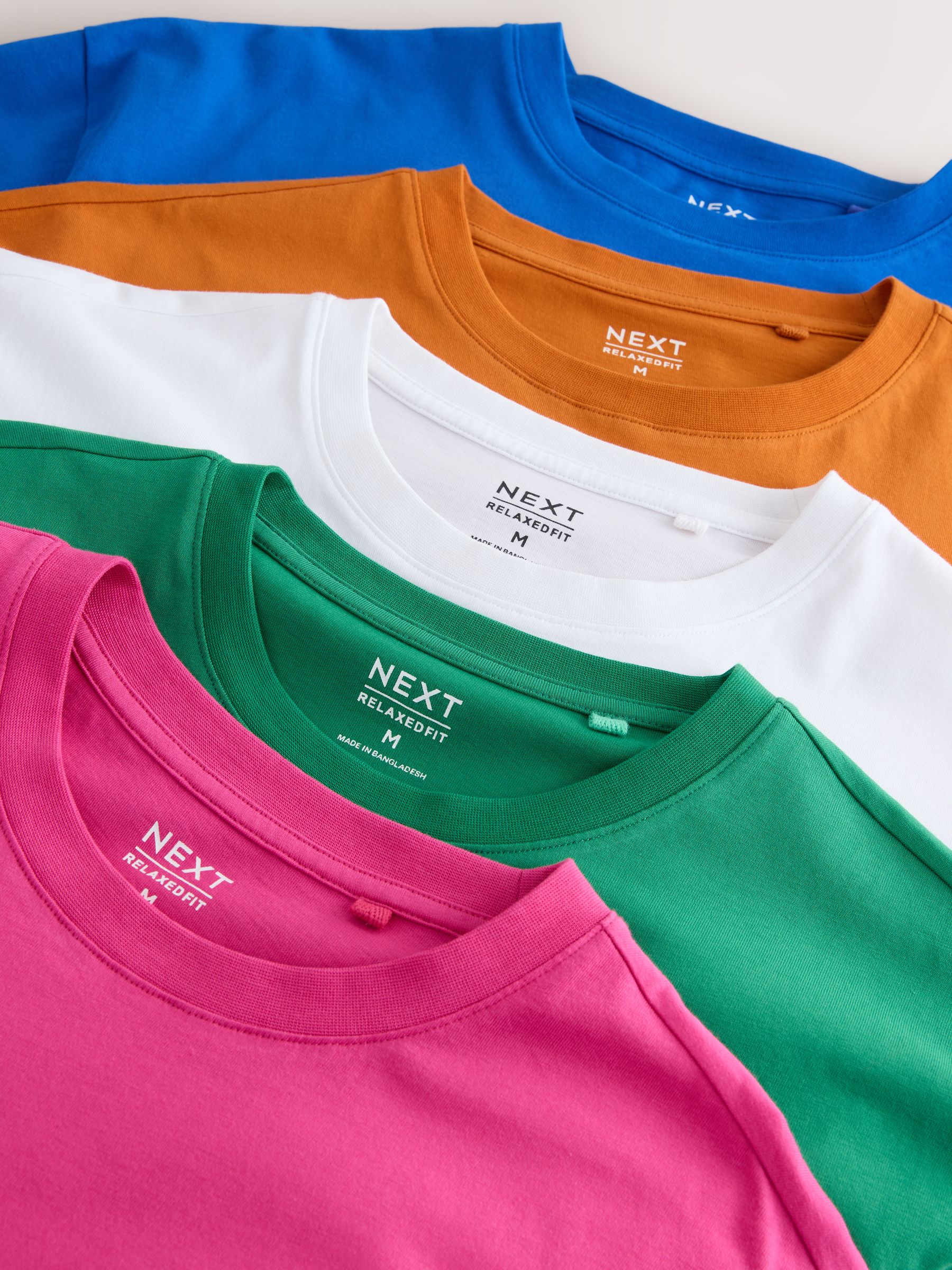 Buy White/Orange/Blue/Pink/Green Essential Cotton T-Shirts Relaxed
