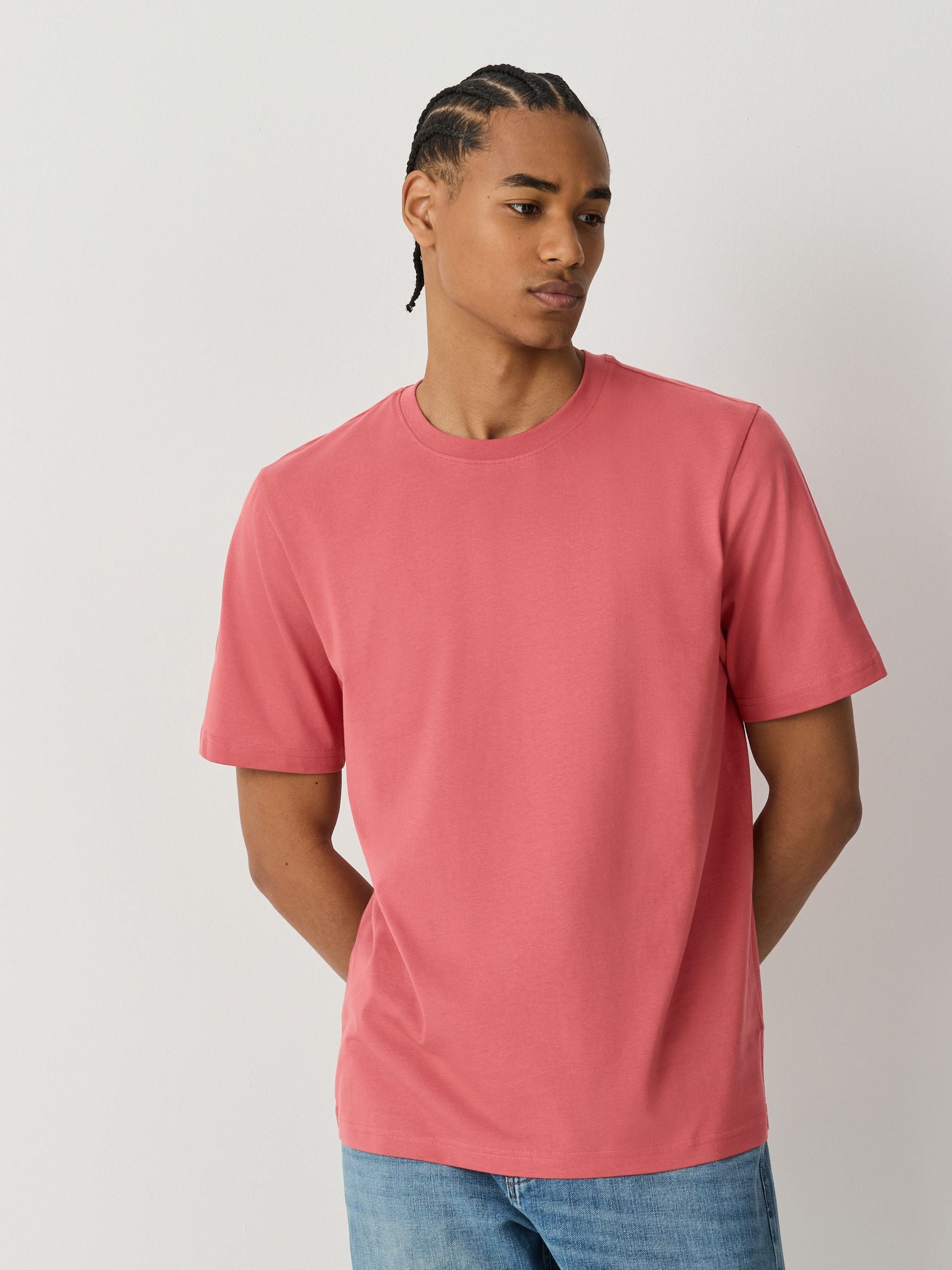 Buy Pink Coral Regular Fit Essential Crew Neck Cotton T-Shirt from