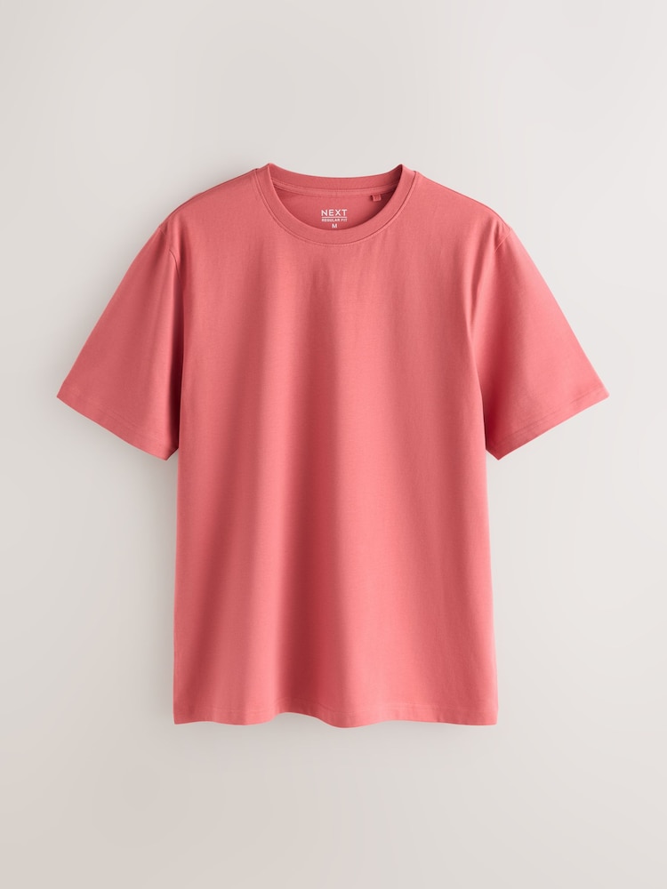 Coral Pink Regular Fit Essential Crew Neck Cotton T-Shirt - Image 1 of 7