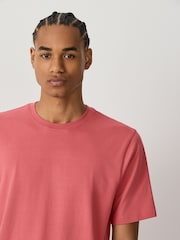 Coral Pink Regular Fit Essential Crew Neck Cotton T-Shirt - Image 4 of 7