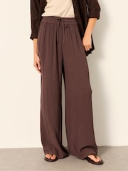FatFace Melissa Chocolate Brown Palazzo Trousers - Image 1 of 7