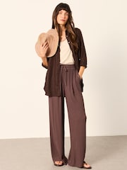 FatFace Melissa Chocolate Brown Palazzo Trousers - Image 3 of 7