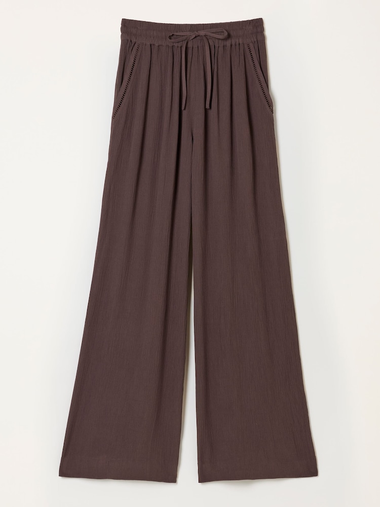 FatFace Melissa Chocolate Brown Palazzo Trousers - Image 6 of 6