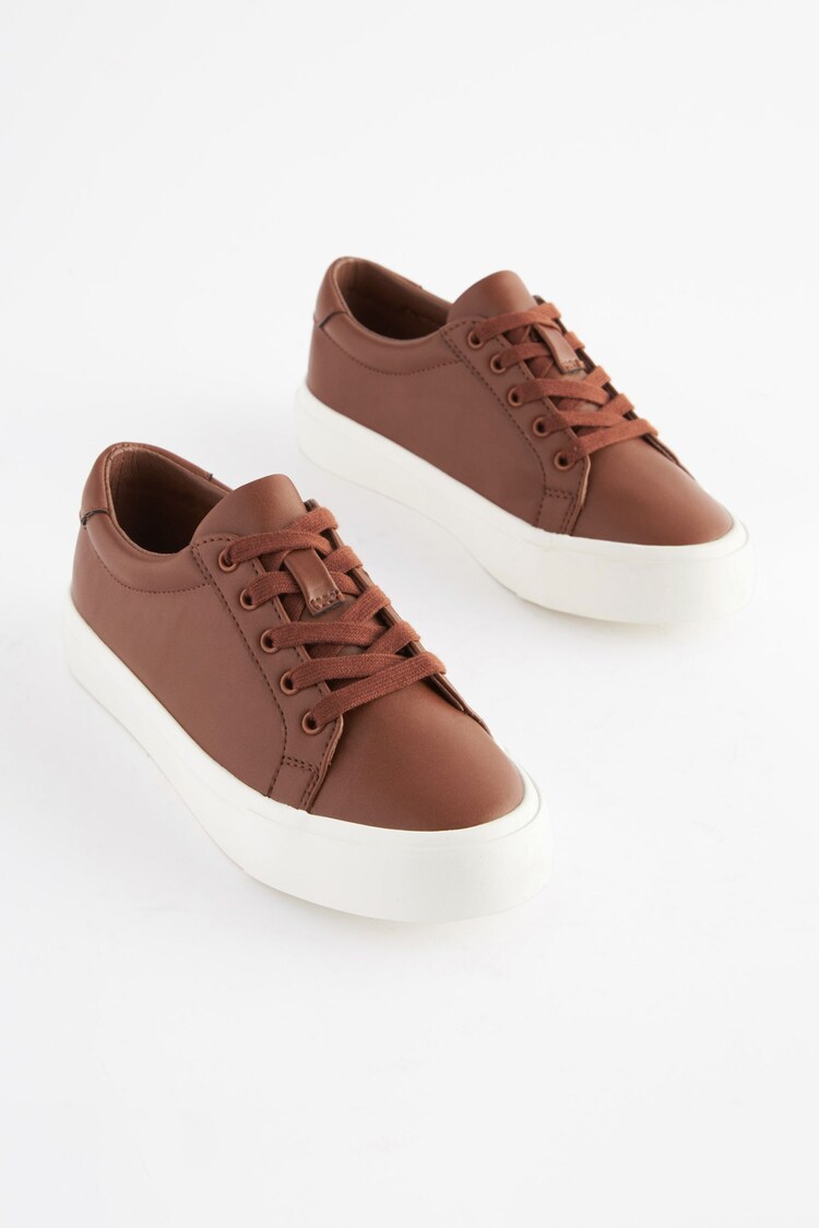 Tan Brown Lace Up Smart Trainers - Image 1 of 7