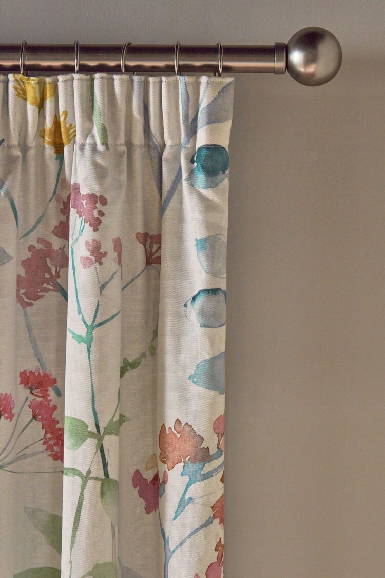 Pastel Multi Pink Isla Floral Print Pencil Pleat Blackout/Thermal 100% Cotton Curtains - Image 1 of 7