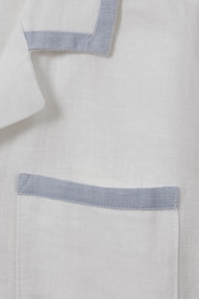 9-13 yrs Linen Contrast Cuban Collar Shirt in White/Soft Blue - Image 3 of 3