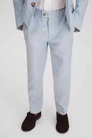 9-13 yrs Slim Fit Linen Adjustable Trousers in Soft Blue - Image 3 of 4