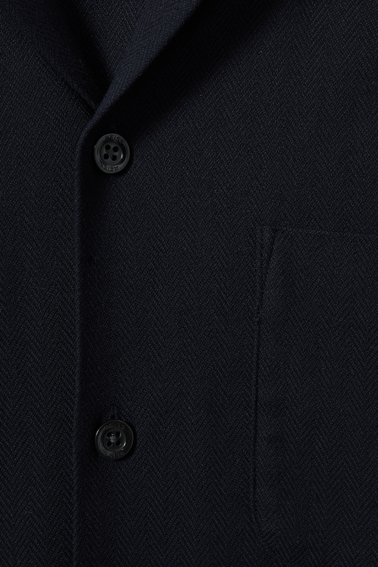 Herringbone Cuban Collar Shirt in Navy - Image 4 of 4