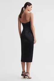 Rachel Gilbert Satin Fitted Midi Dress in Black - Image 4 of 5