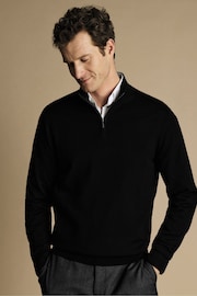 Charles Tyrwhitt Black Pure Merino Quarter Zip Jumper - Image 1 of 4