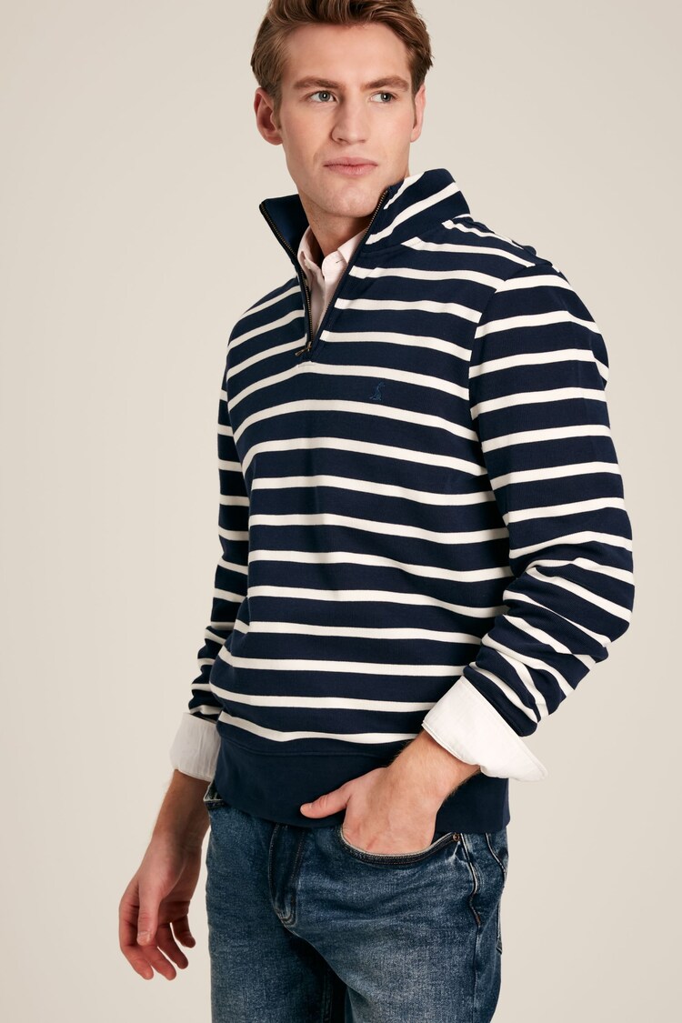 Alistair Navy/White Quarter Zip Cotton Sweatshirt - Image 1 of 6