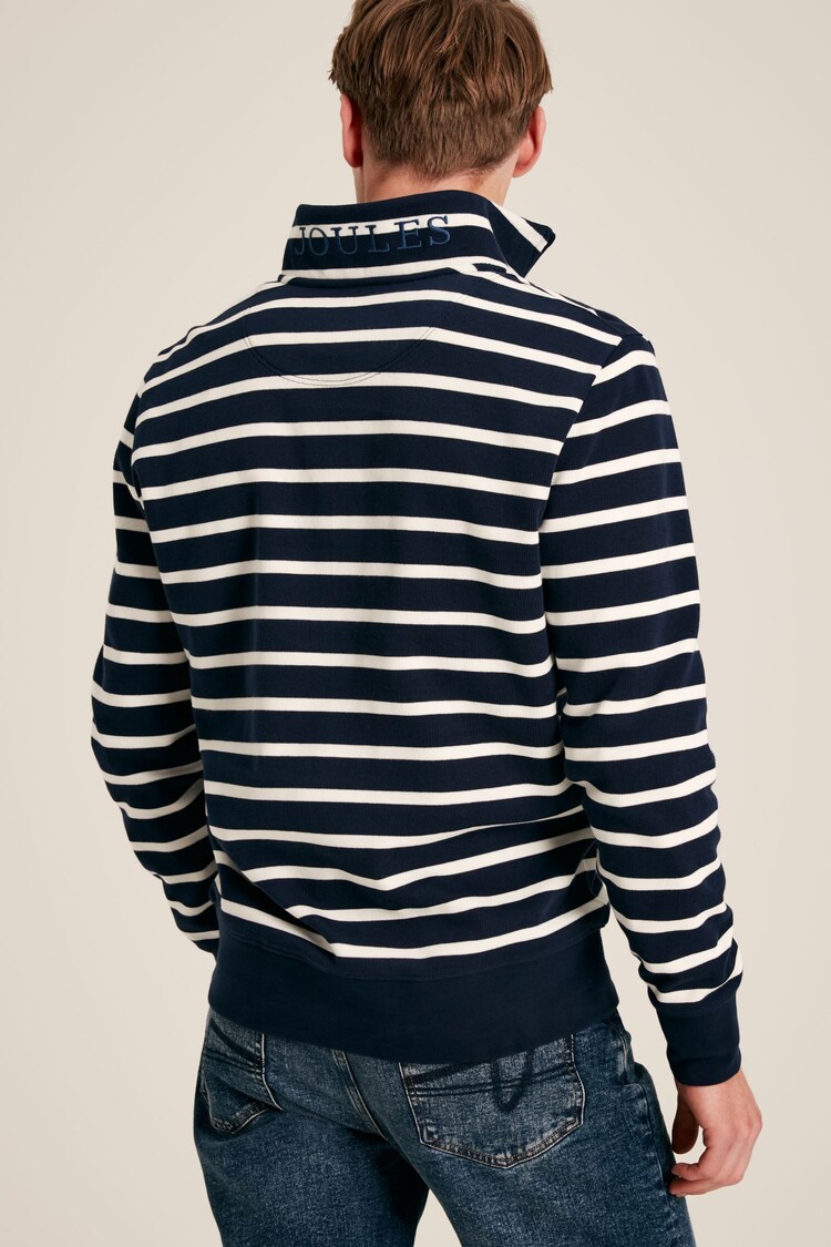 Alistair Navy/White Quarter Zip Cotton Sweatshirt - Image 2 of 6