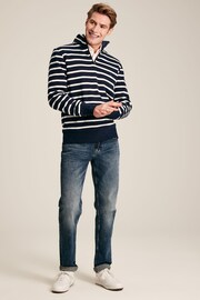 Alistair Navy/White Quarter Zip Cotton Sweatshirt - Image 3 of 6