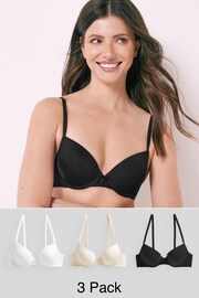 Black/White/Pastel Rose Nude Pad Plunge Cotton Blend Ultimate Comfort Bras 3 Pack A-E - Image 1 of 7