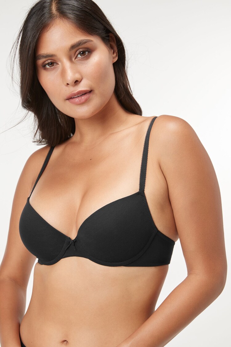 Black/White/Pastel Rose Nude Pad Plunge Cotton Blend Ultimate Comfort Bras 3 Pack A-E - Image 2 of 7